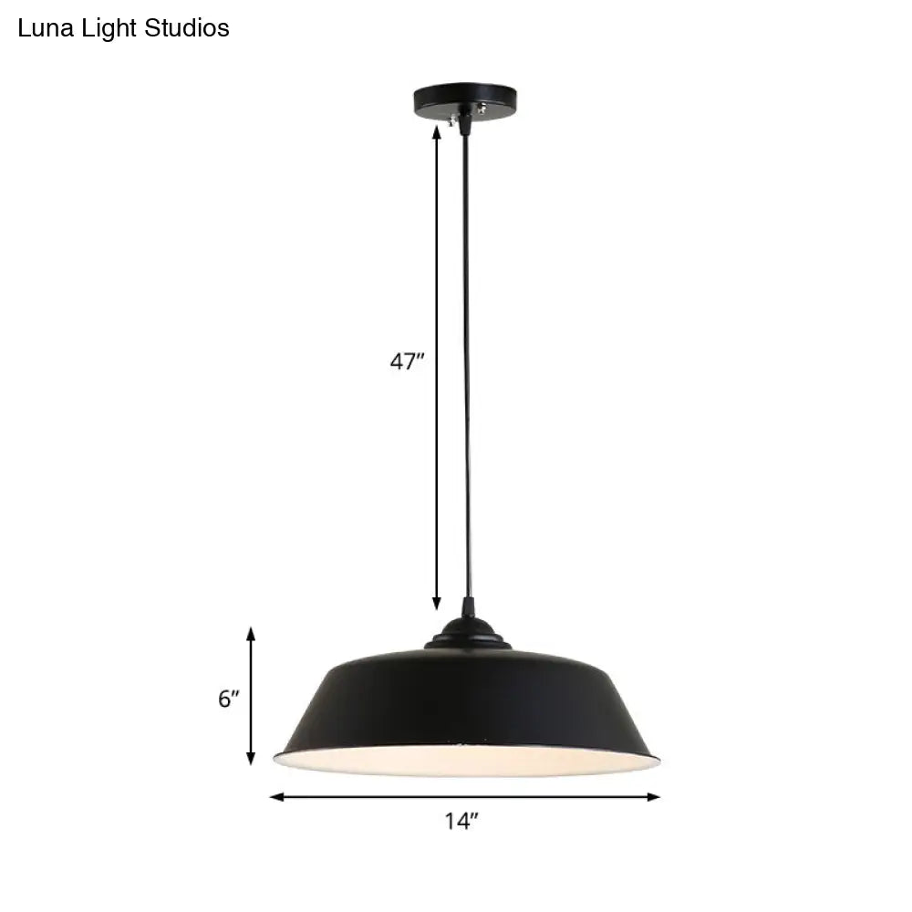 Metallic Black Ceiling Lamp Barn Shade Pendant 10’/14’ Wide – Retro Industrial Hanging Light