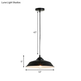 Metallic Black Ceiling Lamp Barn Shade Pendant 10’/14’ Wide – Retro Industrial Hanging Light