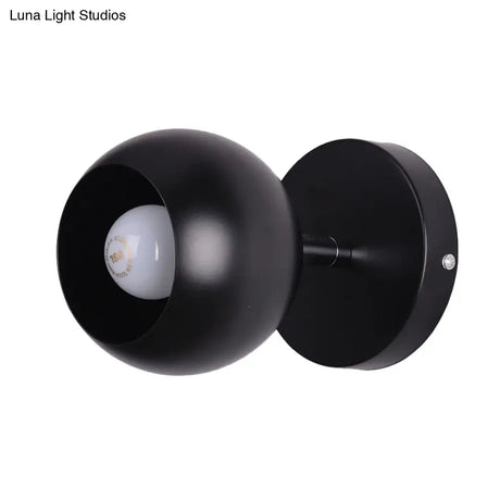 Metallic Black Wall Lighting Ball Shade - Retro Industrial 1 Light Lamp For Bedroom