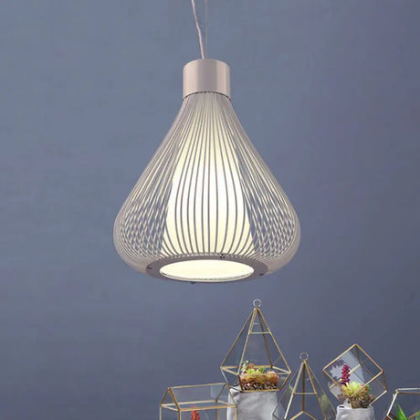Metallic Black/White Teardrop Cage Ceiling Pendant Light Fixture White