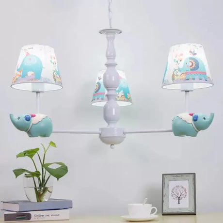 Metallic Blue Elephant Pendant Lamp With Coolie Shade Chandelier For Nursing Room 3 /
