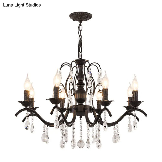 Metallic Candelabra Chandelier With Crystal Decoration - Traditional Hanging Pendant Light