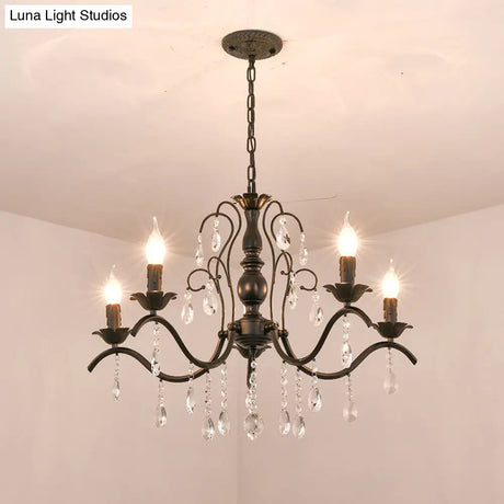 Metallic Candelabra Chandelier With Crystal Decoration - Traditional Hanging Pendant Light