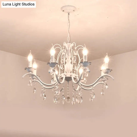 Metallic Candelabra Chandelier With Crystal Decoration - Traditional Hanging Pendant Light
