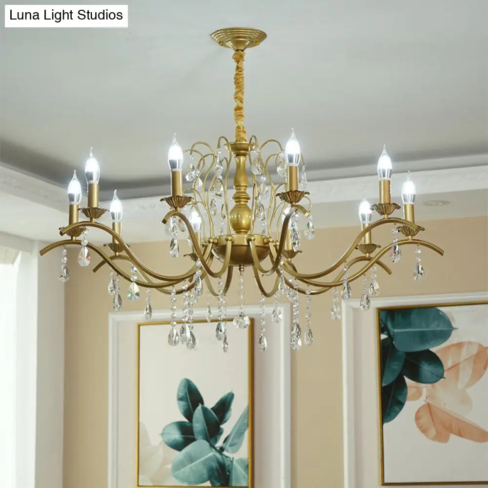 Metallic Candelabra Chandelier With Crystal Decoration - Traditional Hanging Pendant Light