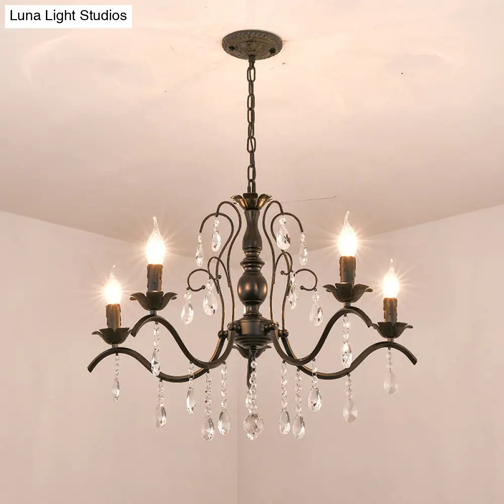 Metallic Candelabra Chandelier With Crystal Decoration - Traditional Hanging Pendant Light
