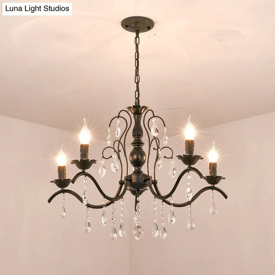Metallic Candelabra Chandelier With Crystal Decoration - Traditional Hanging Pendant Light