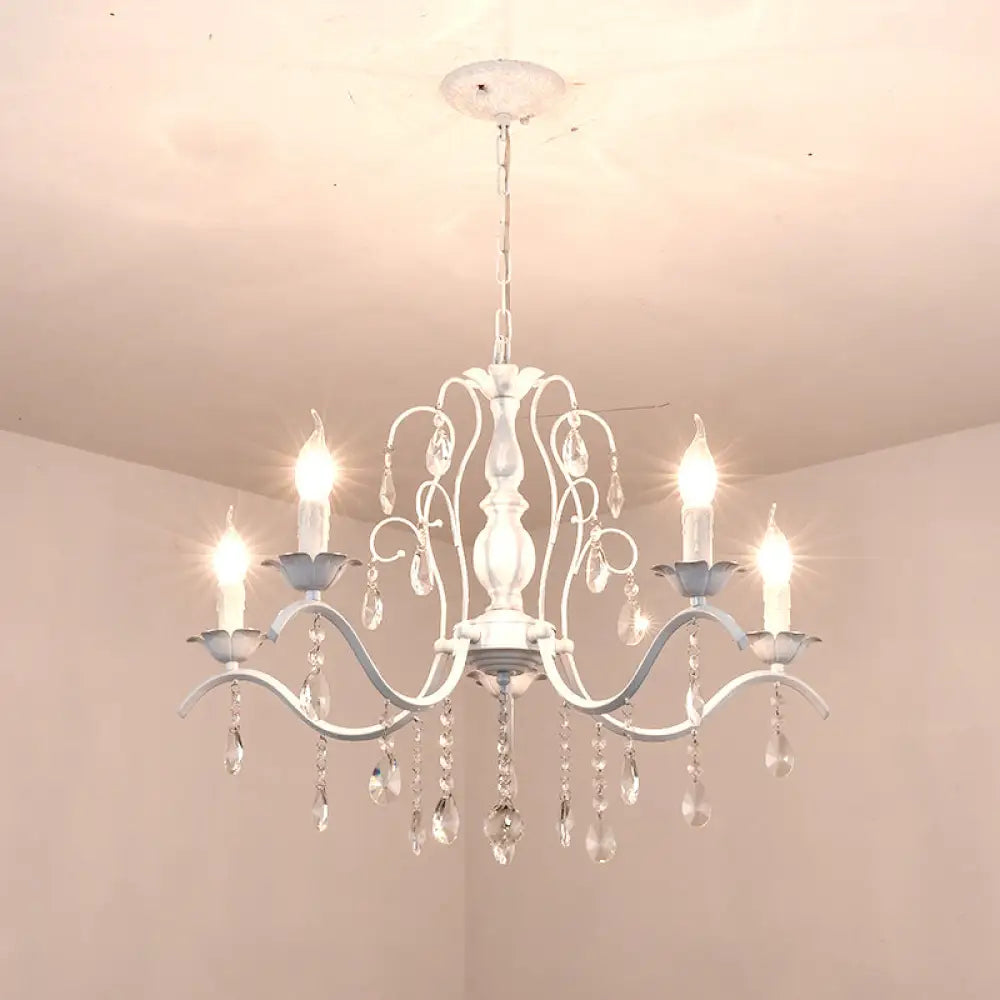 Metallic Candelabra Chandelier With Crystal Decoration - Traditional Hanging Pendant Light 6 / White