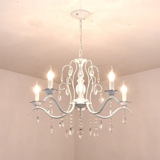 Metallic Candelabra Chandelier With Crystal Decoration - Traditional Hanging Pendant Light 6 / White