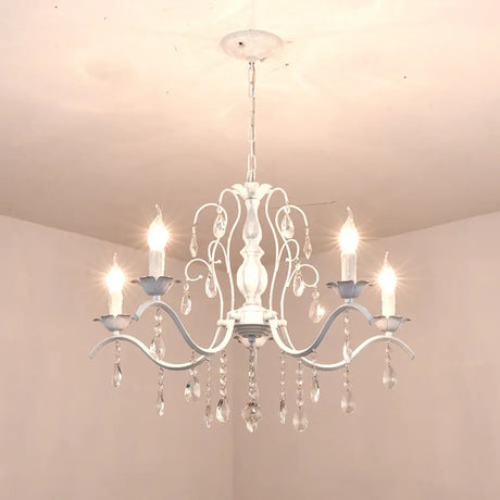 Metallic Candelabra Chandelier With Crystal Decoration - Traditional Hanging Pendant Light 6 / White
