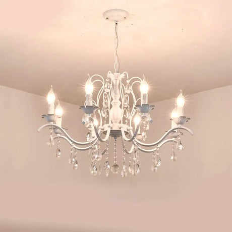 Metallic Candelabra Chandelier With Crystal Decoration - Traditional Hanging Pendant Light 8 / White