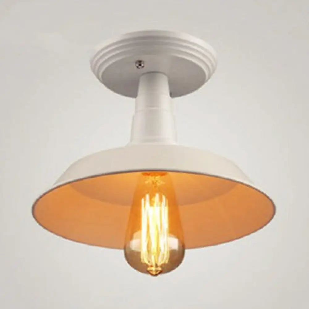 Metallic Ceiling Mounted Industrial Light With White Barn Shade - Semi Mount 10’/14’ Width / 10’