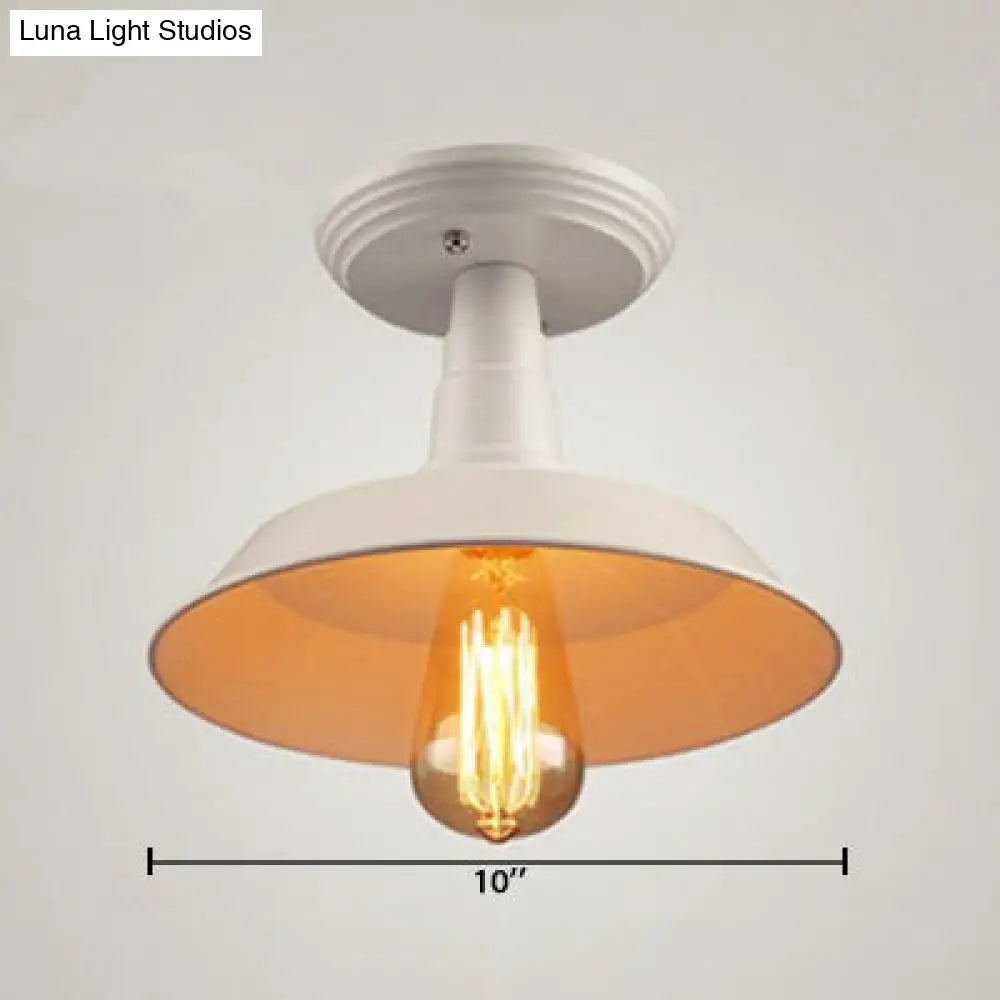 Metallic Ceiling Mounted Industrial Light With White Barn Shade - Semi Mount 10’/14’ Width