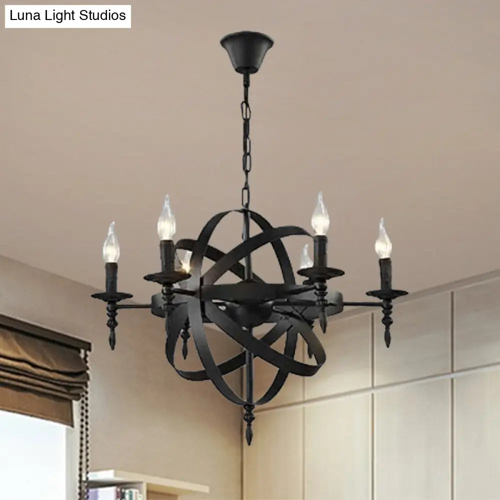 Metallic Chandelier With Spherical Cage Shade - Vintage 6/8 Head Ceiling Light For Restaurants In