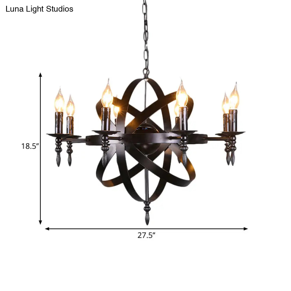 Metallic Chandelier With Spherical Cage Shade - Vintage 6/8 Head Ceiling Light For Restaurants In