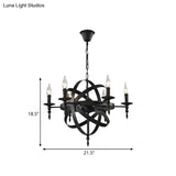 Metallic Chandelier With Spherical Cage Shade - Vintage 6/8 Head Ceiling Light For Restaurants In