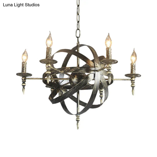 Metallic Chandelier With Spherical Cage Shade - Vintage 6/8 Head Ceiling Light For Restaurants In