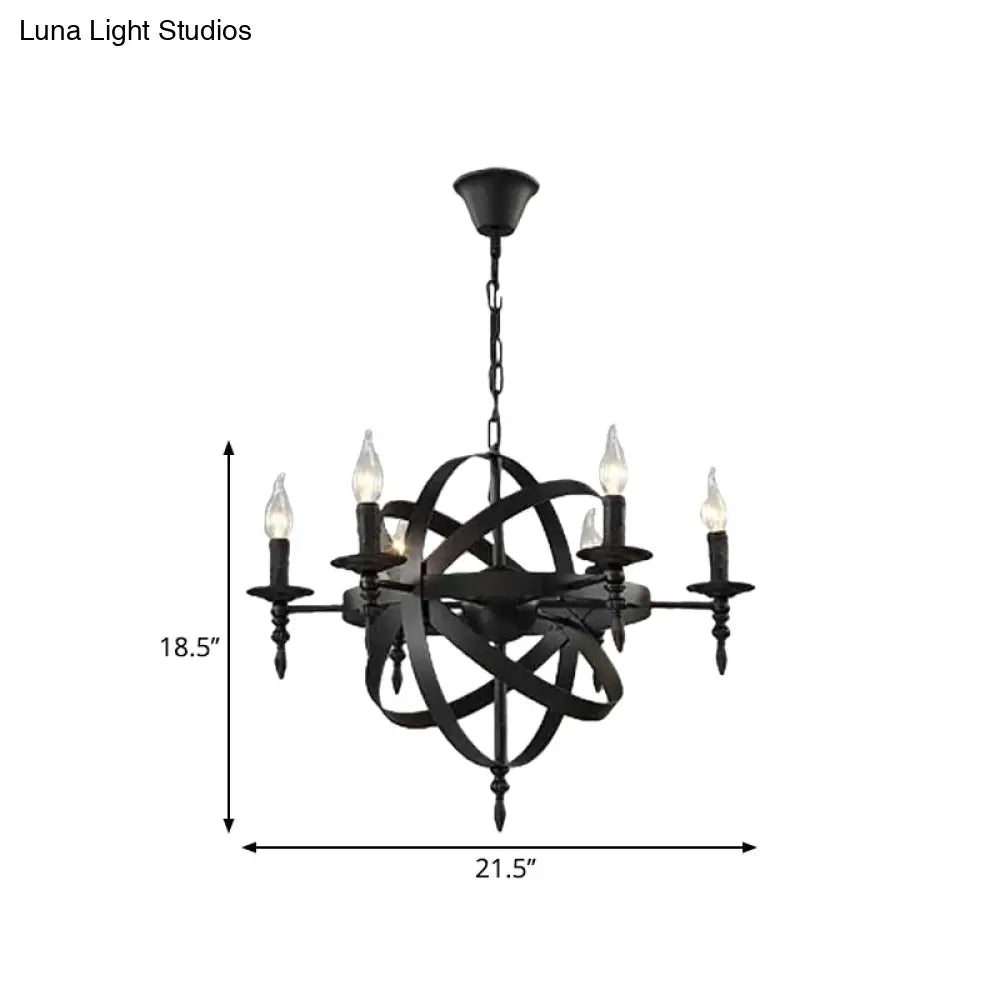 Metallic Chandelier With Spherical Cage Shade - Vintage 6/8 Head Ceiling Light For Restaurants In