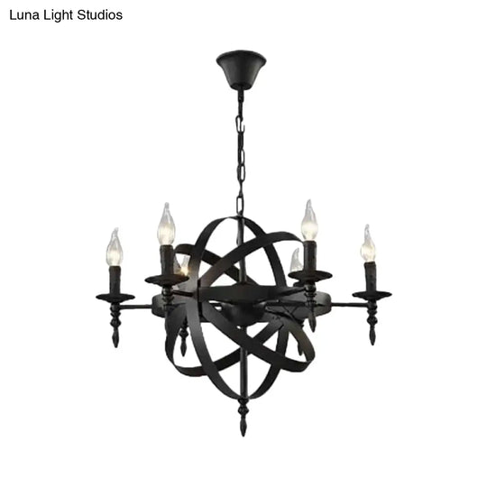 Metallic Chandelier With Spherical Cage Shade - Vintage 6/8 Head Ceiling Light For Restaurants In