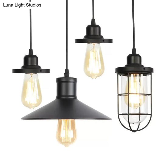 Rustic Black Cone Shade Pendant: 1-Light Dining Room Ceiling Lamp