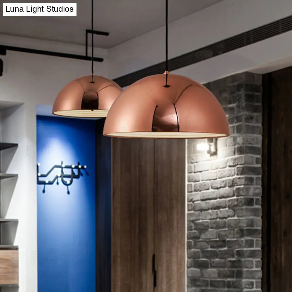 Loft Dome Pendant Lighting 10/12 Dia Polished Copper Ceiling Fixture For Kitchen