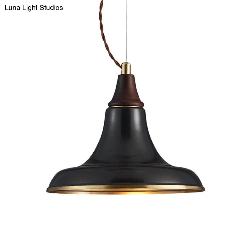 Metallic Farmhouse Suspension Pendant Lamp - Black Finish With Flare For Restaurant Lighting