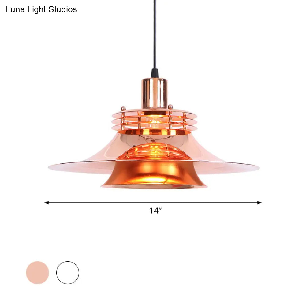 Metallic Flared Pendant Lamp: 1-Light Industrial Indoor Lighting For Dining Room