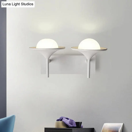 Metallic Flared Wall Sconce Lamp: Modern 2-Light Led Lighting In White For Bedside