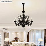 Metallic Hanging Chandelier Light - Industrial Style 6/8 Bulbs Black Finish Suspension For Living