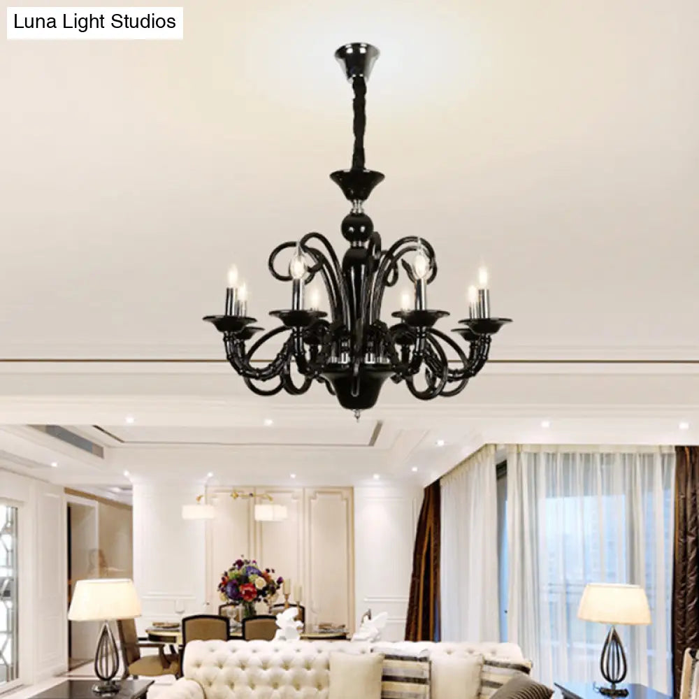 Metallic Hanging Chandelier Light - Industrial Style 6/8 Bulbs Black Finish Suspension For Living