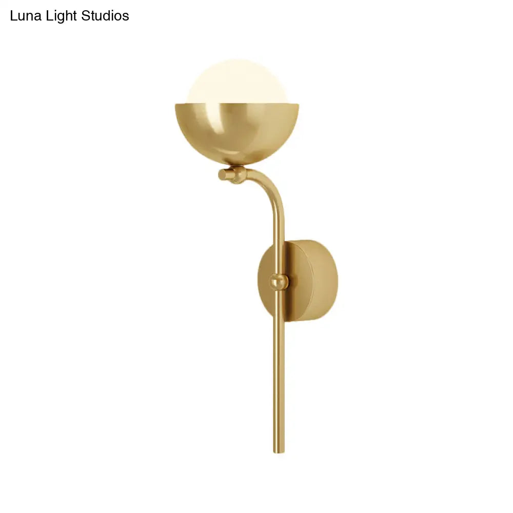 Metallic Hemisphere Wall Sconce With Orb White Glass Shade In Brass/Black And Gold - Traditional