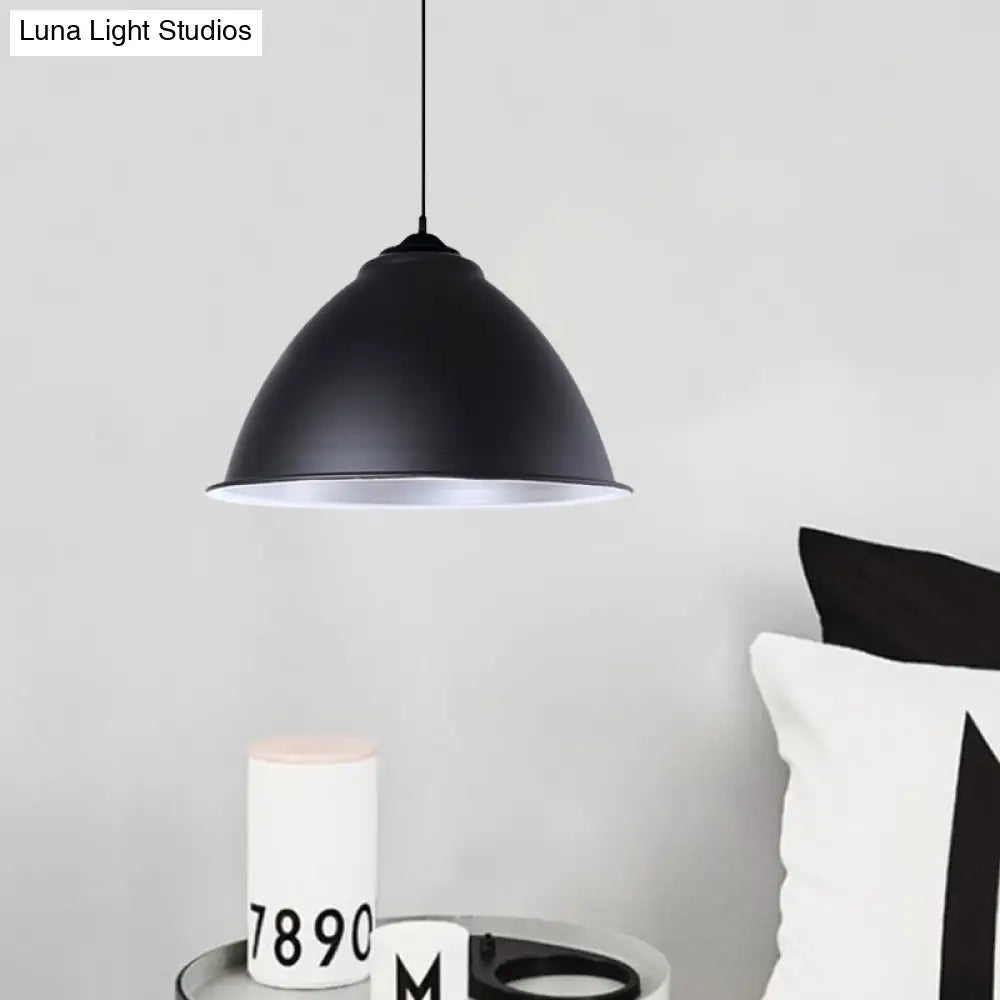Metallic Domed Hanging Ceiling Light - Industrial Pendant Lamp With Adjustable Cord In
