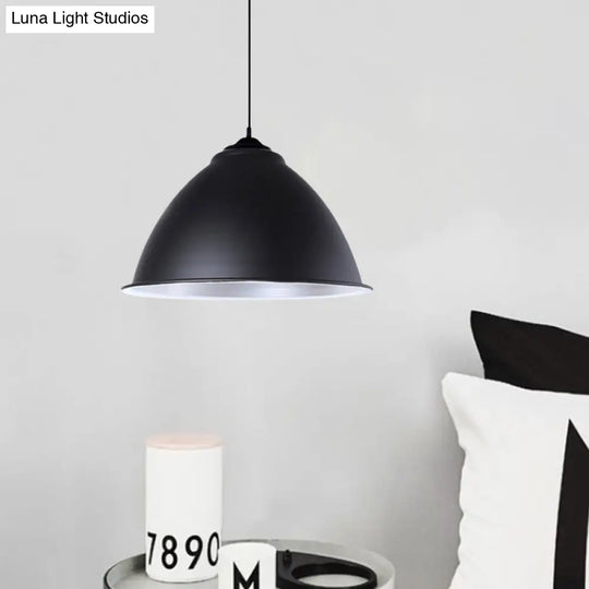 Metallic Domed Hanging Ceiling Light - Industrial Pendant Lamp With Adjustable Cord In