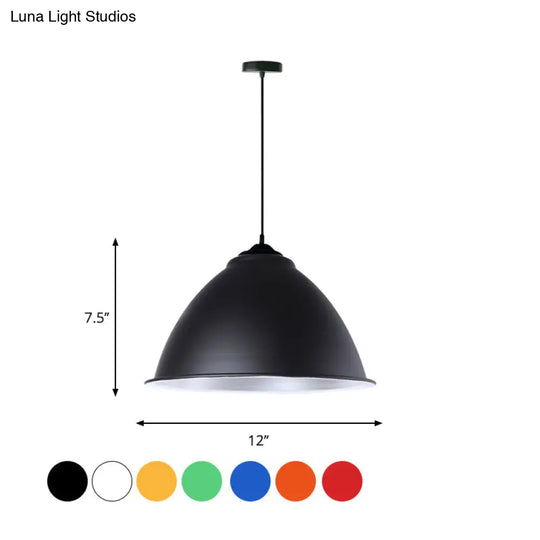 Metallic Domed Hanging Ceiling Light - Industrial Pendant Lamp With Adjustable Cord In