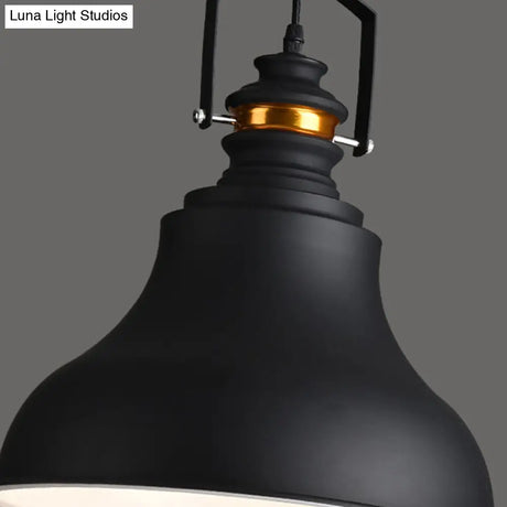Metallic Industrial Style Barn Shade Pendant Ceiling Light With Handle In Black