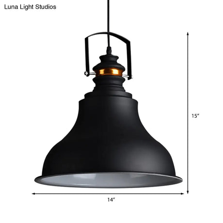 Metallic Industrial Style Barn Shade Pendant Ceiling Light With Handle In Black