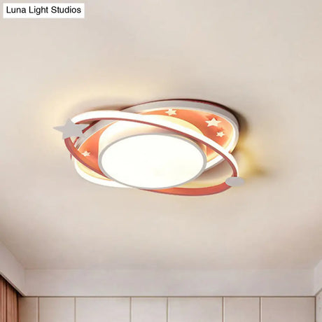 Metallic Kids Led Flush Mount Ceiling Light With Ellipse Shape Decorative Star - Bedroom Lighting