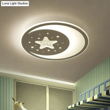 Metallic Led Flush Mount Ceiling Light For Kids Bedroom Modern White Crescent And Star Design / 17