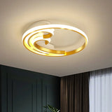 Metallic Led Nordic Flush Light Fixture - Waves Bedroom Semi Mount Lighting In Gold/Black - Gold