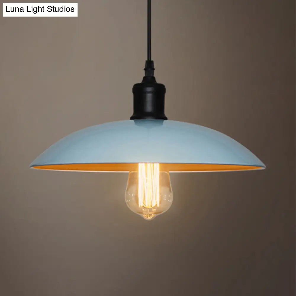 Metallic Saucer Shade Pendant Lighting - Loft Style Hanging Lamp For Living Room In Black/White