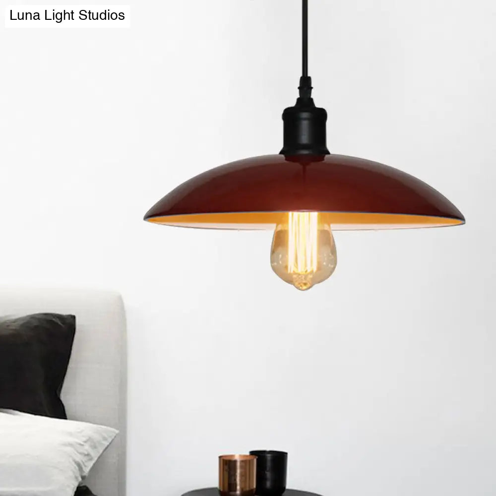 Metallic Saucer Shade Pendant Lighting - Loft Style Hanging Lamp For Living Room In Black/White