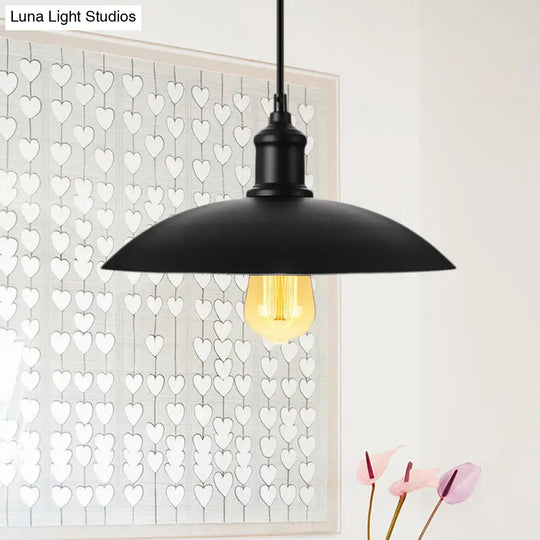 Metallic Loft Style Pendant Lamp With Saucer Shade For Living Room Black/White - 12.5’/16’ W
