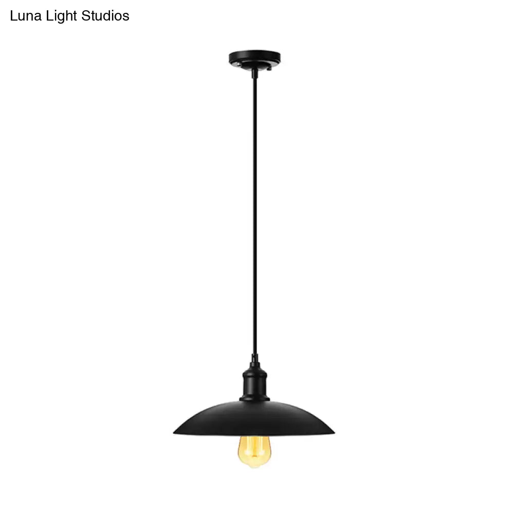 Metallic Saucer Shade Pendant Lighting - Loft Style Hanging Lamp For Living Room In Black/White