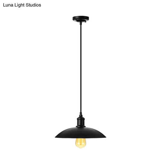 Metallic Saucer Shade Pendant Lighting - Loft Style Hanging Lamp For Living Room In Black/White