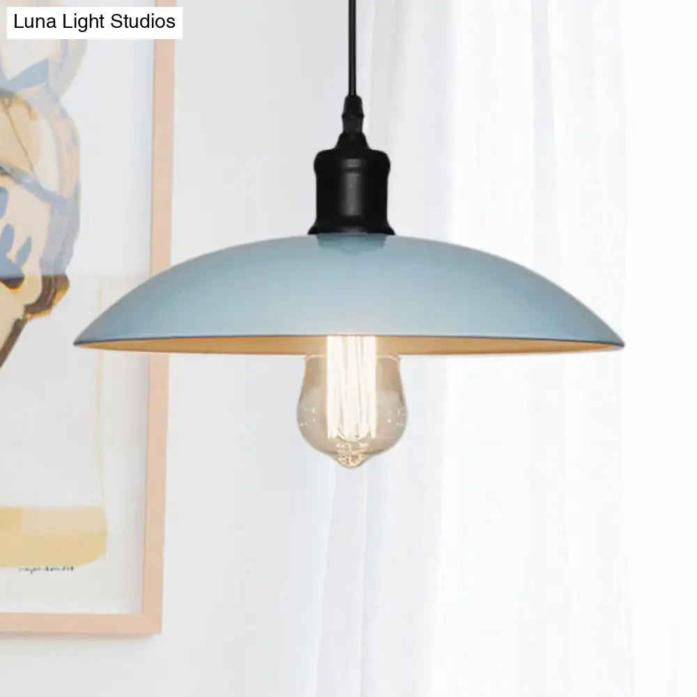 Metallic Loft Style Pendant Lamp With Saucer Shade For Living Room Black/White - 12.5’/16’ W