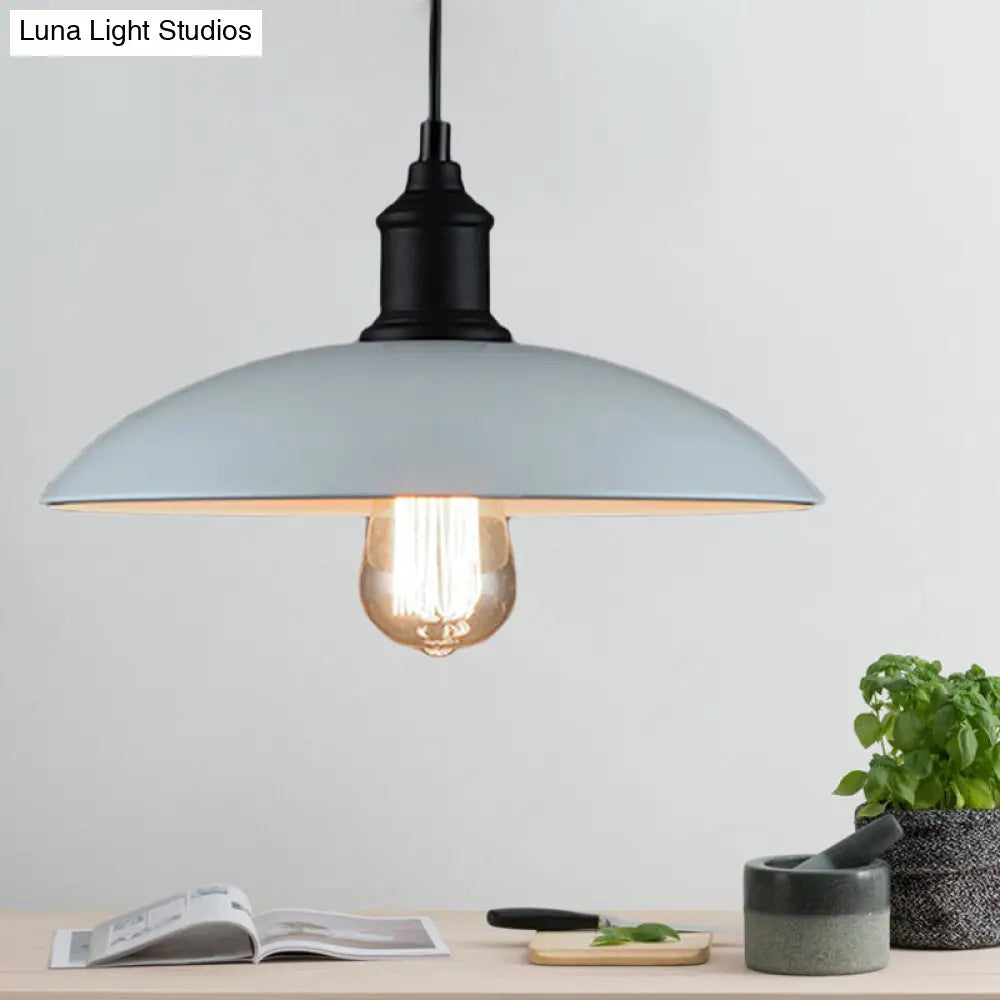 Metallic Loft Style Pendant Lamp With Saucer Shade For Living Room Black/White - 12.5’/16’ W