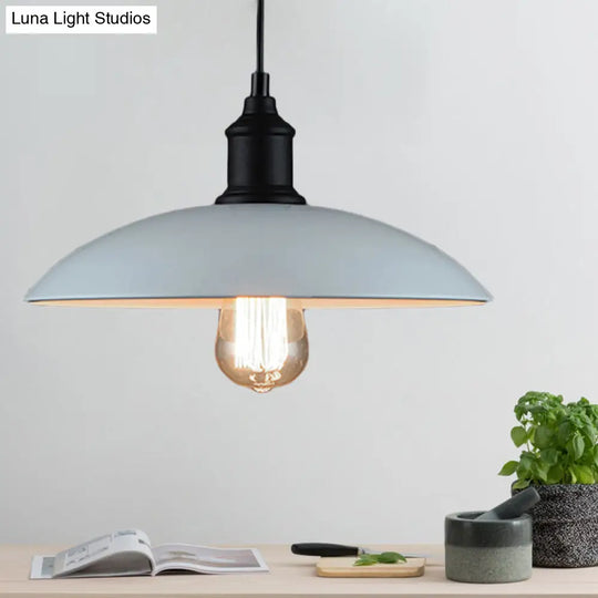 Metallic Loft Style Pendant Lamp With Saucer Shade For Living Room Black/White - 12.5’/16’ W
