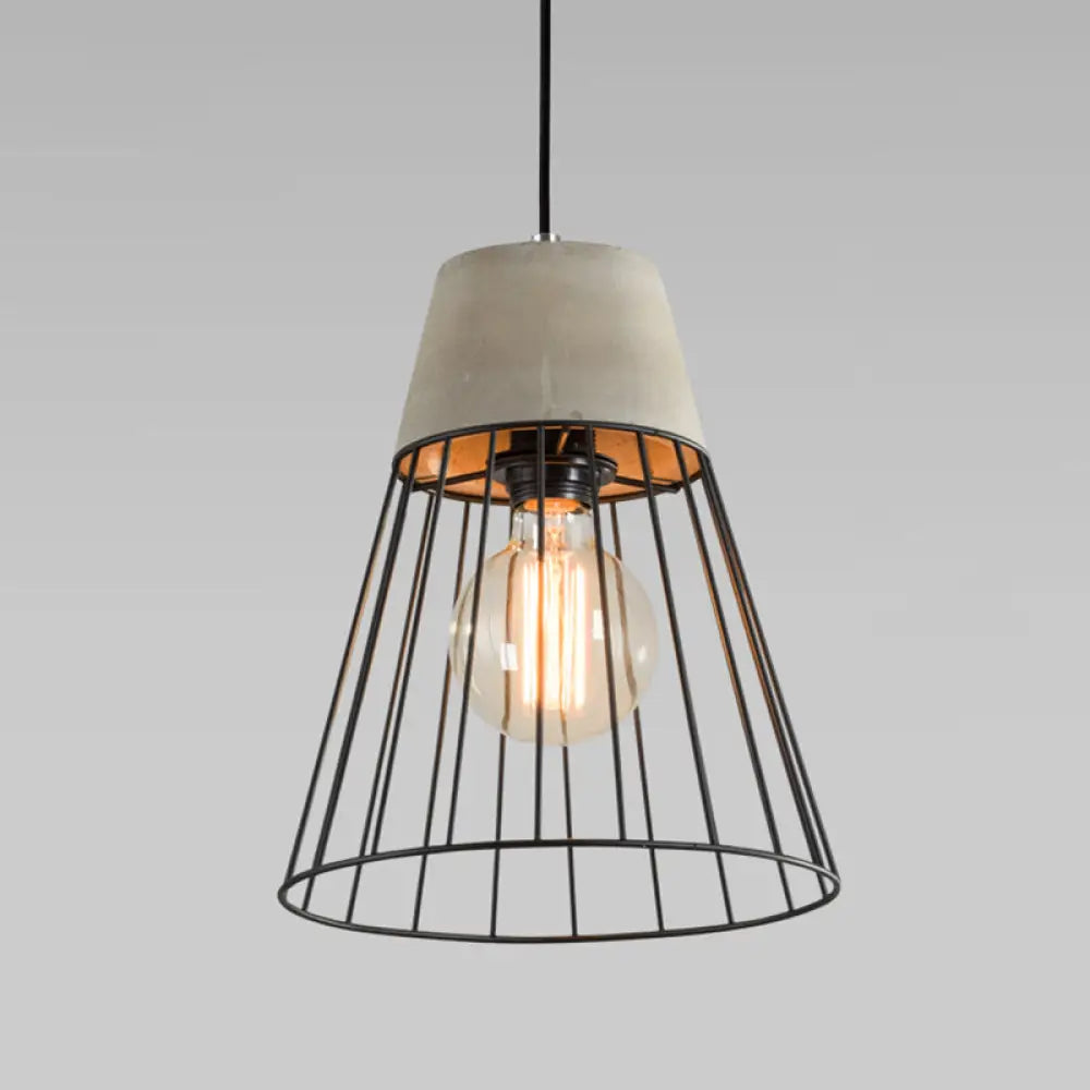 Metallic Minimalist Pendant Light: Caged Dining Room Suspension with Cement Top (Grey) Grey / Cone