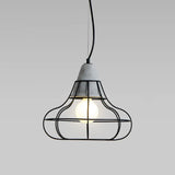 Metallic Minimalist Pendant Light: Caged Dining Room Suspension with Cement Top (Grey) Grey / Gourd