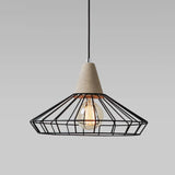 Metallic Minimalist Pendant Light: Caged Dining Room Suspension with Cement Top (Grey) Grey / Triangle